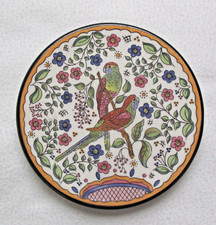 Vintage CERAPLAT  Span. runde Hand Made Keramik Wandteller 12 cm Vögel  bunt TOP
