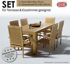 Teak Gartensitzgruppe Teakholz 6xSessel Tisch 180x90 cm Gartenmöbel Esszimmer