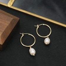 D17 Ohrringe Kreolen Reifen mit Süßwasserperle vergoldet