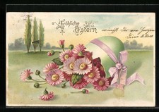 Buntes Ei und ein Strauß Blumen zu Ostern, Ansichtskarte 1906 