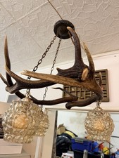 Hirschgeweih Deckenlampe+2 Hirschgeweih Wandlampen+Garderobe Vintage Rarität