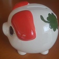 Spardose Sparschwein weißes Glücksschwein mit Kleblatt Verschluss mit Schlüssel