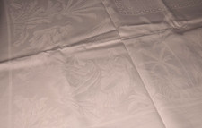 Alte Leinen Damast Tischdecke Webmuster Geburt Jesu Maria 150 x 128 cm (13691)