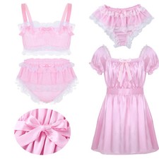 Herren Männer Satin BH Bra + Sissy Höschen Tanga Slips Unterwäsche Nachtwäsche