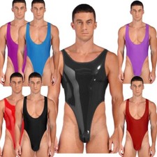 DE Herren Einteiler Lackleder Bodysuit Glänzend Stringbody Unterhemd Unterwäsche