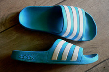 ADIDAS Kinder Adiletten Badeschuhe Sandalen Strandschuhe Gr  35 UK 3 blau weiss