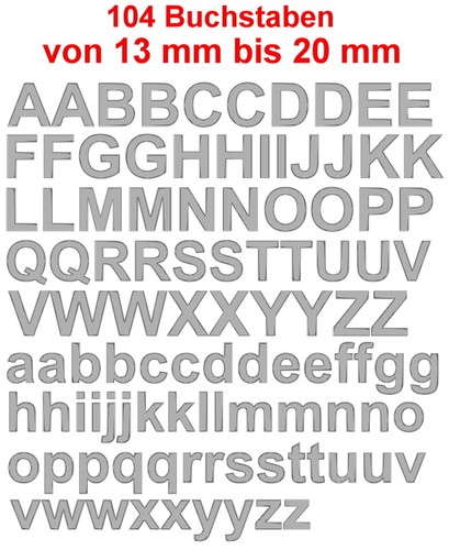 104 buchstaben silber grau - buchstaben, silber-grau