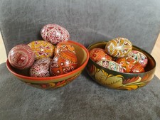 Konvolut 2x Holzschalen mit 12x Ostereiern Holz UdSSR handgemalt