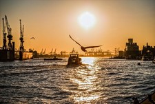 Wandbild: Sonnenuntergang auf Hamburg Hier ist der zweitgrößte Hafen [...]