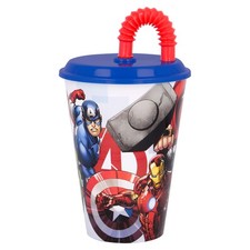 Avengers Kinder Trinkbecher Mehrweg mit Deckel und Trinkhalm 430 ml BPA frei