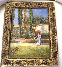 Ölbild Sommerlandschaft  Frau mit Schirm - M. Salzmann - mit Echtheitszertifikat