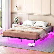 Bettgestell mit LED Beleuchtung und Ladestation Schwebebett Metallbettgestell 