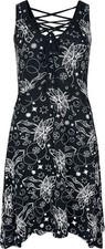 Gothicana by EMP Damen schwarzes Midi-Kleid mit Motten-Print und Schnürung