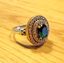 Exklusiver Damenring 925 Silber grüner Schmuckstein edel Luxury Lady vergoldet