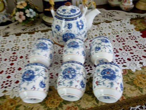 Japanisches teeservice blau - japanisches,