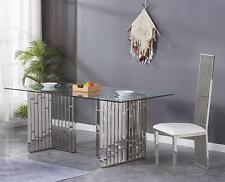 HOOZ Luxus Esstisch 160x90cm Klarglas Metall Gold&Chrom Modern Design Wohnzimmer