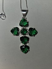 Neu 925 Sterling Silber Chromdiopsid Kreuz Anhänger 6cm Länge Kette 50cm Länge