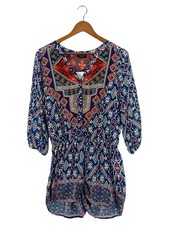 TOLANI Damen Jumpsuit 100% Seide Blau Ethno Bohemian XS 34
