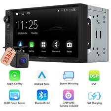 CAM+Doppel 2DIN 7" QLED Autoradio CarPlay Android Auto DSP Bluetooth Radio 1080P