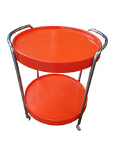 70er VINTAGE SERVIERTISCH BARWAGEN BEISTELLTISCH SPACE AGE 70s ORANGE CHROM rar