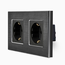 2 Fach Steckdose + Alurahmen in Schwarz Schuko Doppelsteckdose UP LUXUS-TIME