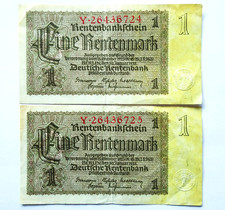 2 x 1 Rentenmark 1937 - Serie Y - Ro.166a / Fortlaufende Nummer
