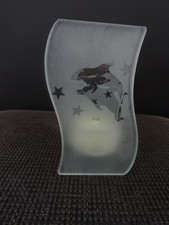 Partylite, Teelichthalter aus Glas mit Delphinen, 13.5 cm, wenig benutzt