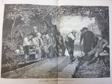 Orig. Holzstich - Kegeln - Auf