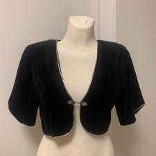 Vintage Samt Bolero Jäckchen Schwarz Silberpappel Haken 38 Schulterpolster