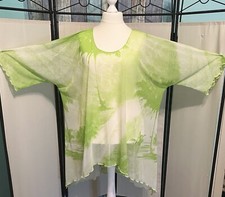 LAGENLOOK Zipfeltunika weiß grün gemustert , ausgefallener Schnitt Gr54 56 58 60