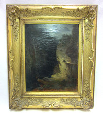 Gemälde - Monogramm "H.K." ???  Mitte 19.Jhd - Gebirge - Aufstieg Pferdegespann