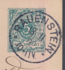 74959) RAUENSTEIN Thüringen neuer Postort Stempel 1892 auf Postkarte