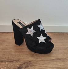 Sergio Todzi sexy Pantoletten Sandaletten offene Schuhe Schwarz samtig Sterne 36