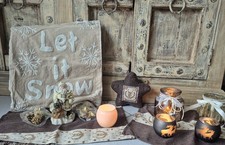 Dekopaket Weihnachten Landhaus Deko Konvolut Shabby Windlicht Kissenhülle Decke