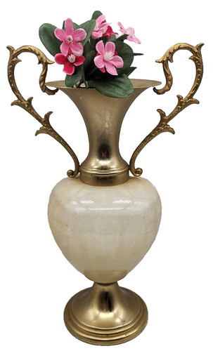 Vintage alabaster messing vase - vintage,
