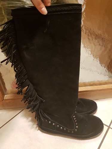 Leder fransen stiefel - leder,