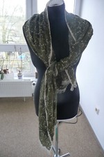 Windsor Tuch/Schal, olivgrün/beige, Blumen/Vögel-Motiv mit Fransen, 68 x 180 cm