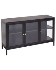 Sideboard Metall schwarz mit Vitrine 3 Glastüren hohe Beine Griffe gold Newport