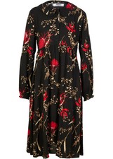 Kleid mit Blumenmuster Gr. 48 Schwarz Floral Damen Langarm Freizeitkleid Neu