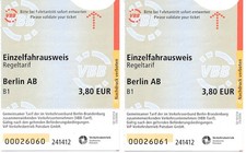 2 Stück VBB / BVG Einzelfahrschein B1 / Ticket Berlin AB, NEU