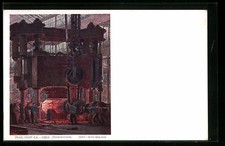 Künstler-AK Essen, Friedrich. Krupp AG, Panzerwalzwerk, Schmiedepresse mit Fabr 