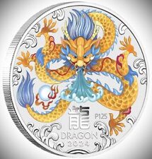 Eine Unze 9999er Feinsilber DRACHE coloriert Lunar farbig Dragon OVP 1 Oz silver