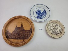3x Andenkenteller DDR Geithain Holz Porzellan Nicolaikirche & Burg #257294