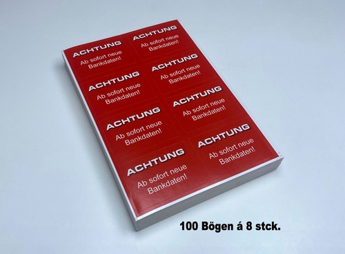 800x aufkleber neue bankdaten - neue,