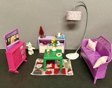 Barbie Fashion Möbel Wohnzimmer, Sofa, Regal,Tv Schrank, Tisch,Teppich, Lampe