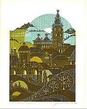  Original-Farbholzschnitt   Manfred Degenhardt  Motiv REUTLINGEN  XI/20