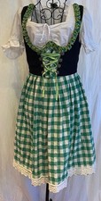 Oscartrachten Dirndl grün/weiß kariert & schwarz mit weißer Skandal-Bluse Gr.36