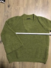 Strick Pullover Damen mit V Ausschnitt Und Trompetenärmel, grün von Malvin, L