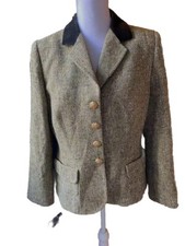Renzo 42 Damen Elegant Blazer Wolle/Seide Samtkragen Grün Bunt Gold Knöpfe 90er