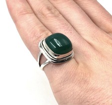 925 silver ring green onyx - silver,